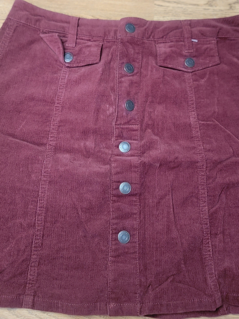 Button-Front Corduroy Skirt in Burgundy